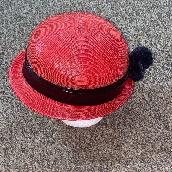 VTG, Adele Claire Made In New York US
Red Straw Hat with Black Band and Pom Pom main image 15